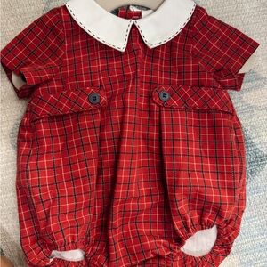 Red Plaid Baby Romper with White Collar